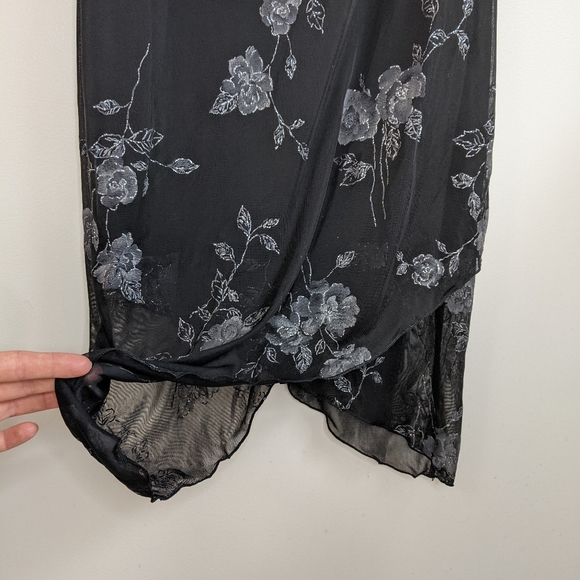 Vintage 2000s Black Floral Fairycore Grunge Draped Neck Slip On Dress - Picture 5 of 11